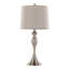 Lampe de table contemporaine en métal brossé 27 po en nickel brossé avec lin texturé gris et abat-jour nickel brossé - ensemble de 2