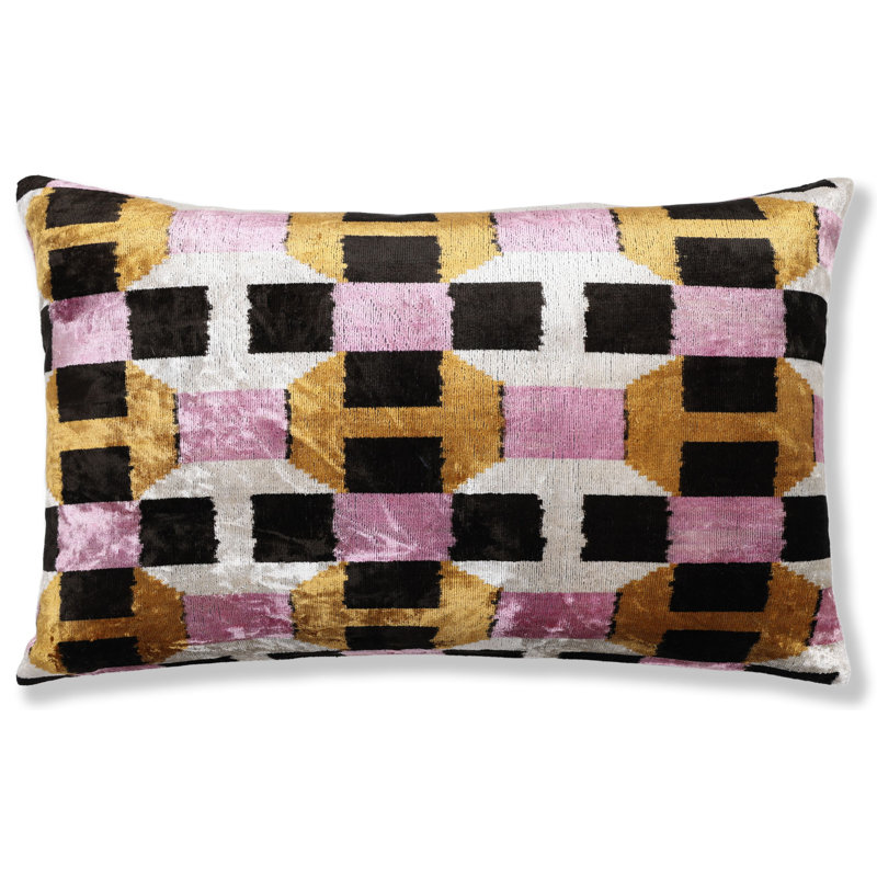 Hand-Knotted Geometric Silk Velvet Lumbar - 16X24 Gold & Lavender