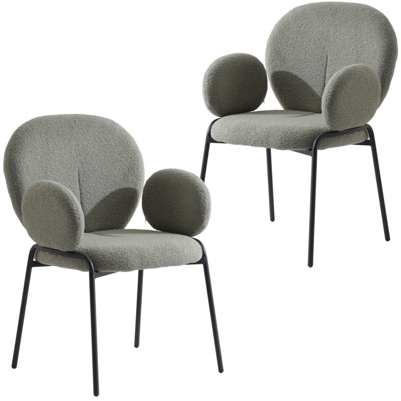 Chaise avec accoudoirs en tissu Amelia, Vert, Ensemble de 2, Noir