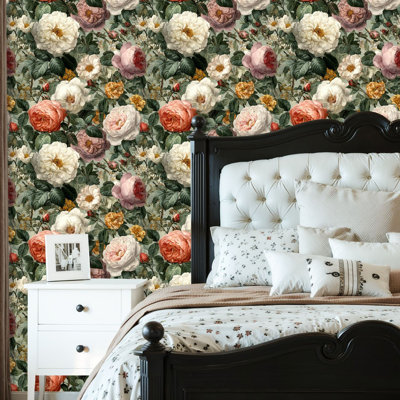 Papier auto-adhésif à motif de papier peint à motif floral botanique rétro fleurs sauvages autocollantes et amovibles 24 po x 118 po (60 x 300 cm)