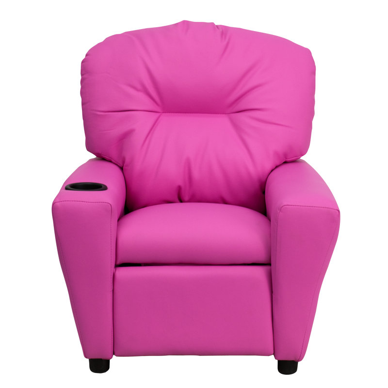 Contemporary Kids Recliner with Cup Holder, Vinyl - Hot Pink