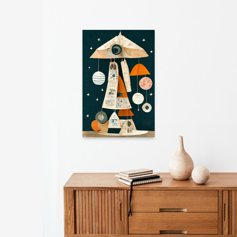 Cosmic Jamboree Abstract Retro Surreal Landscape Nature Wall Art Print by Treechild - Wrapped Canvas Print