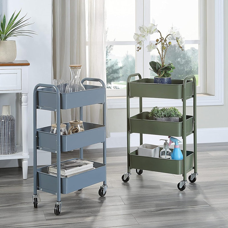 Organisateur de rangement 3 roulettes délicat et compact en métal roulant - Chariot utilitaire mobile de cuisine / sous bureau avec roulettes - Armée