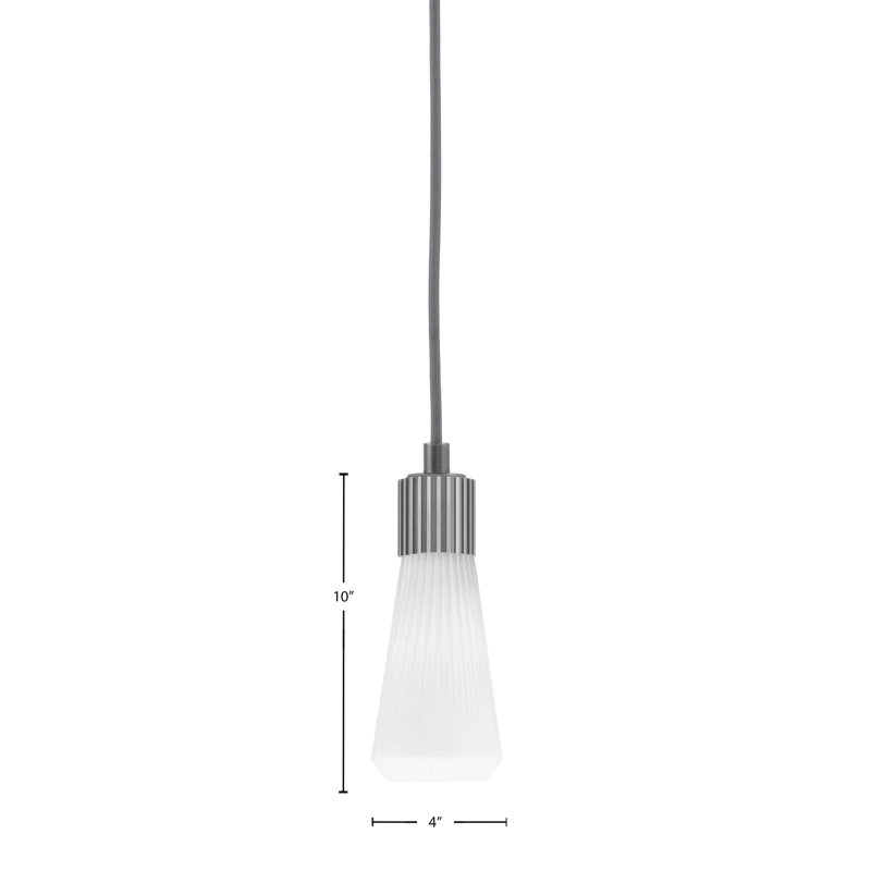 Mini-luminaire suspendu à cordon Everleigh illustré en finition graphite avec verre opale blanc nervuré de 4 po, Blanc