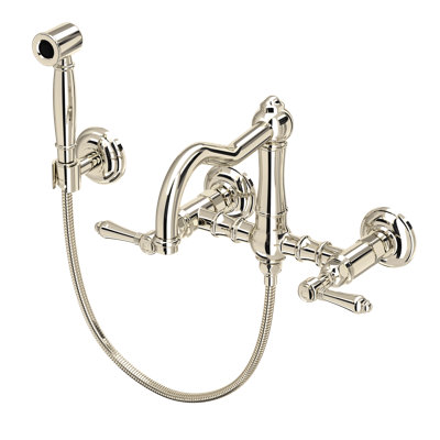 Acqui Wall Mount Bridge Kitchen Faucet With Sidespray And Column Spout