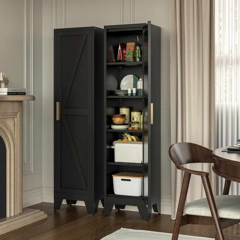 67 Inches White Slim Tall Metal Storage Cabient With Adjustable Shelves, Black