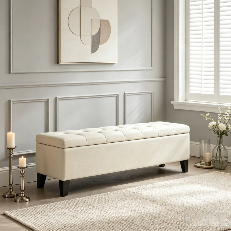 Banc de rangement avec repose-pieds, Beige