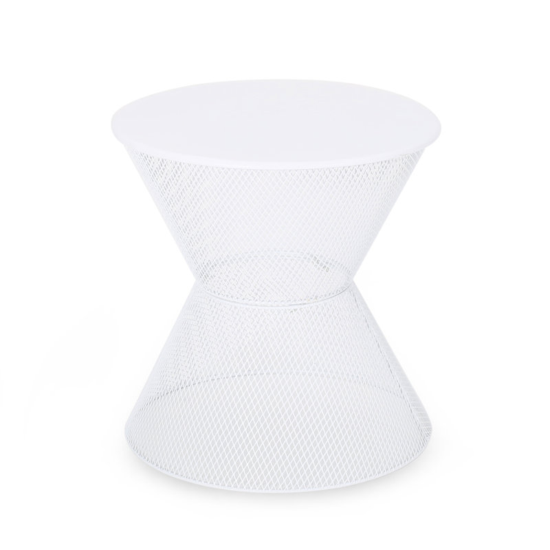 Matte White Side Table - Iron With Rounded Silhouette And Mesh, 17.45 In. Depth X Width 18.47 Height With Breezy Mesh Look Shape, In., 6.39 Lb Weight