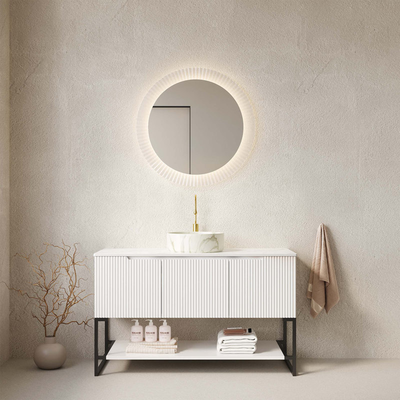 Meuble-lavabo autoportant avec portes à fermeture douce et grand rangement