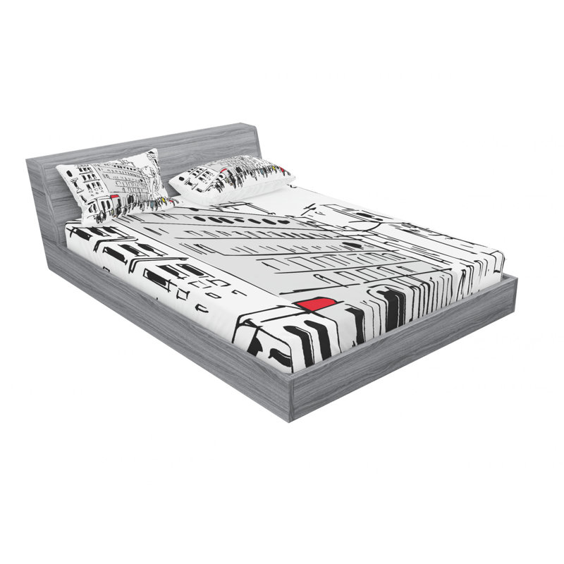 Ensemble de draps abstraits Busy Street Buildings Cityscape, Ensemble de draps pour lit double avec un drap-hou