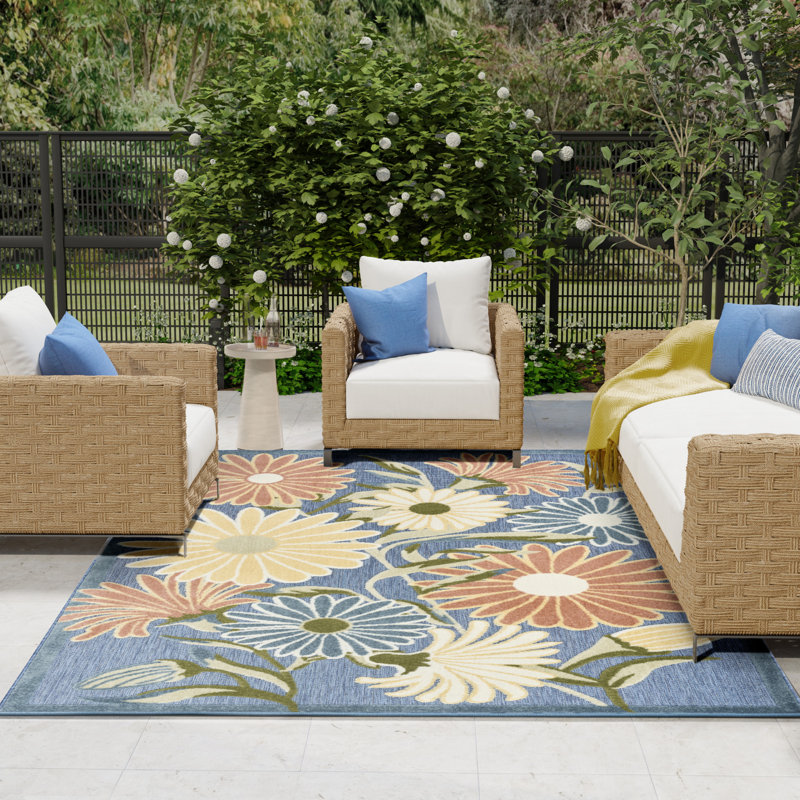 Shila  Blue Sage Outdoor Rug, Rectangle 9' x 12'