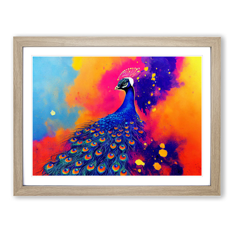 XH1022-6855X Peacock Splash Abstract - Picture Frame Print, 34cm H x 46cm W, Beige