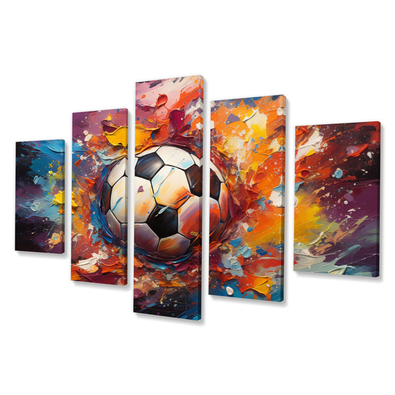 Soccer ball kaléidoscope II - impression d'art mural sport - 5 panneaux