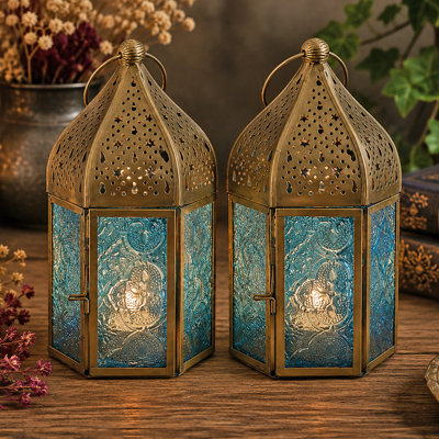 2 Piece Metal Tabletop Lantern Set
