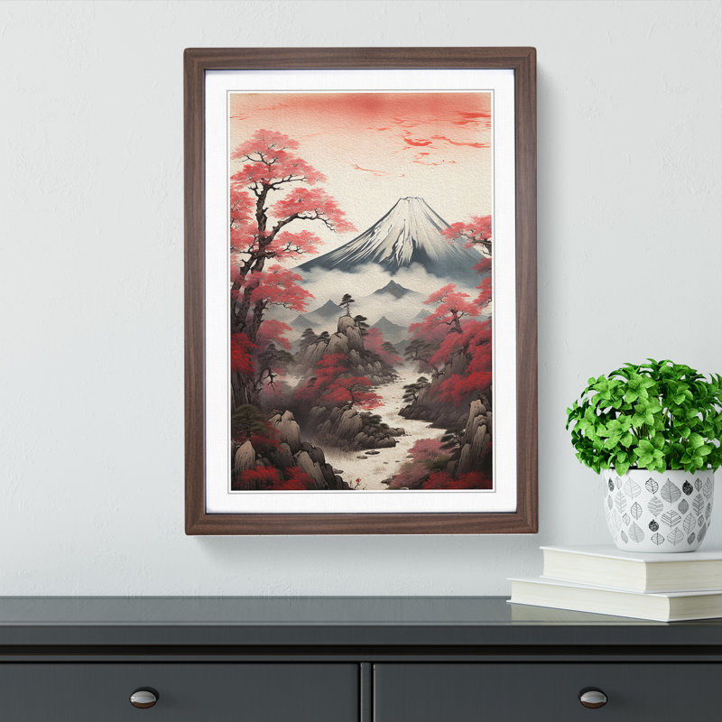 Japanese Mountains Symbolism - Framed Print, 46cm H x 34cm W x 2cm D, Walnut