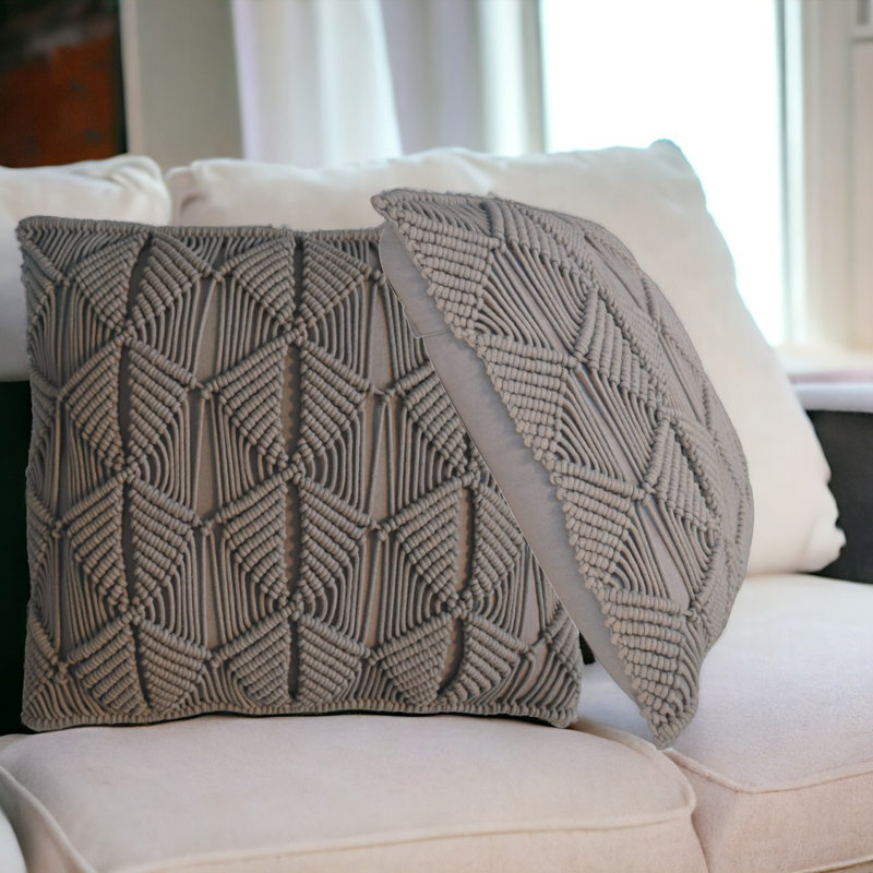 Conroe Geometric Square Cushion, Grey