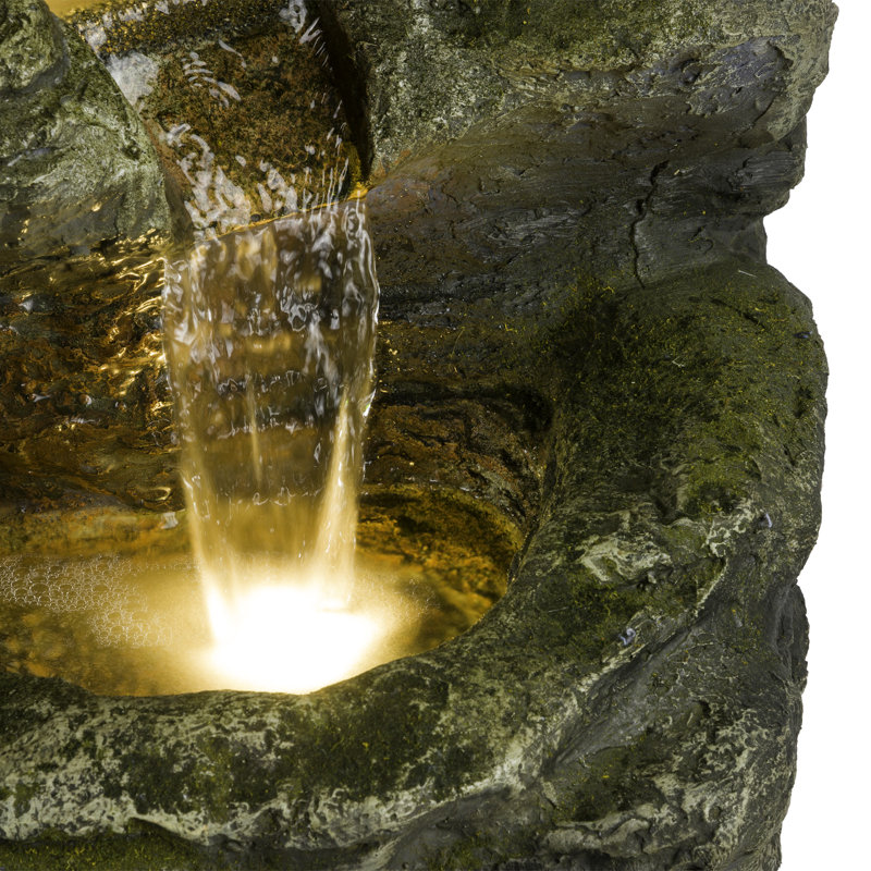 Fontaine d'extérieur à cascade avec lumières DEL, 51 po, brun