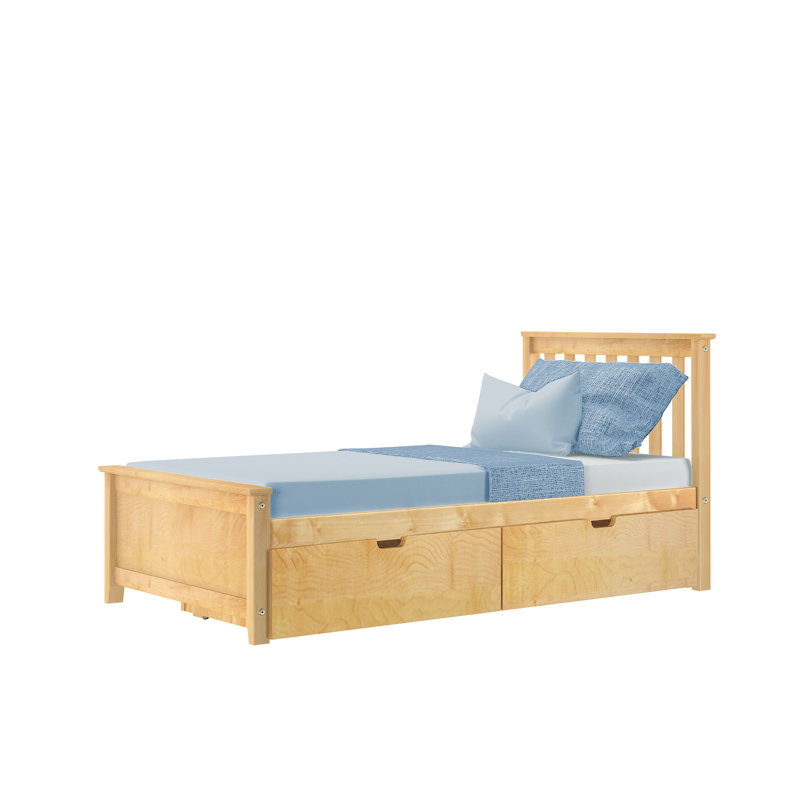 Lit plateforme simple en bois massif 2 tiroirs Boling, Naturel