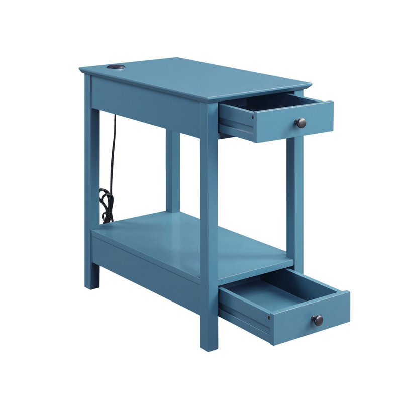 Table d'appoint rectangulaire à 2 tiroirs avec port USB Cymone, Bleu sarcelle