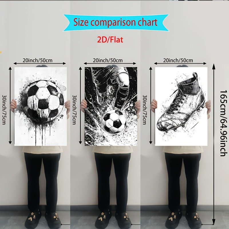 «Ink Soccer Element», impression sur toile 3 pièces pour salle de jeux, 36 * 24 pouces 3 pièces