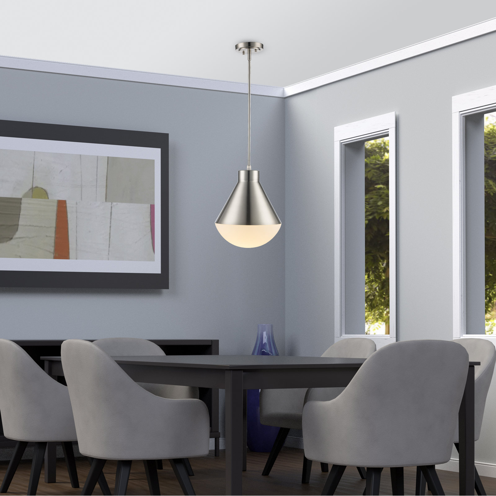 Ebbi Single Light Metal Dimmable Pendant, Brushed Nickel