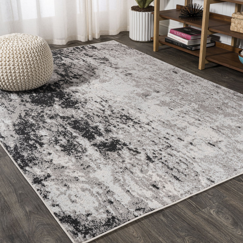 Storm Modern Abstract Gray/Cream Rug, Rectangle 5'3" x 7'6"