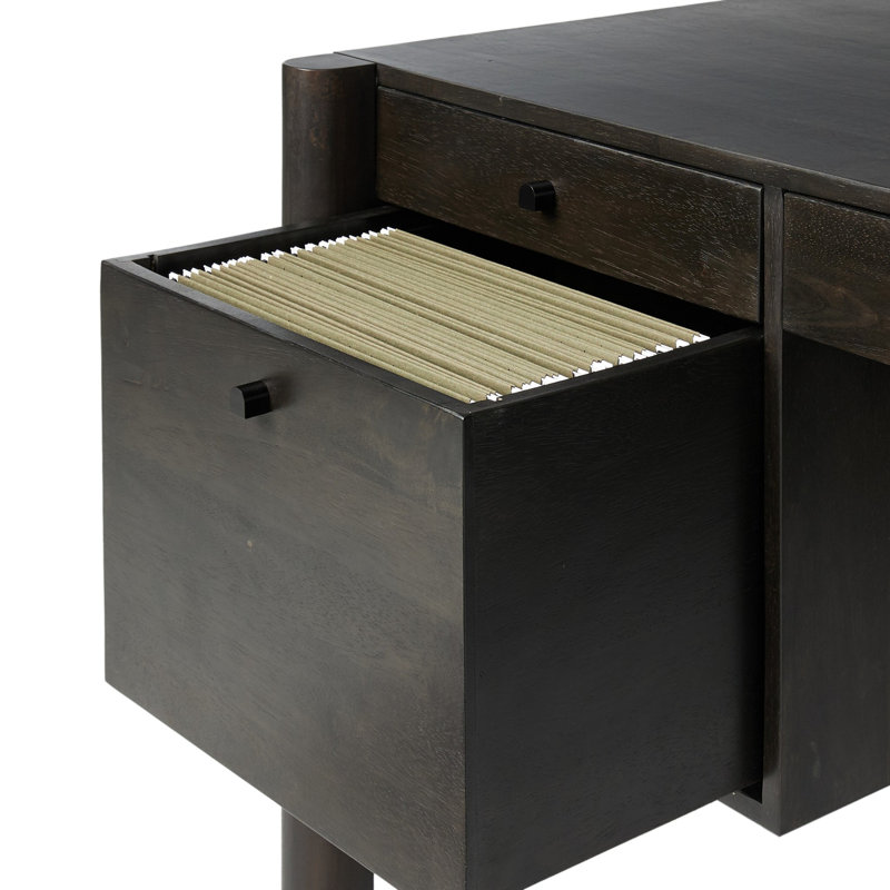Reza Solid Wood Executive Desk, Worn Black Parawood