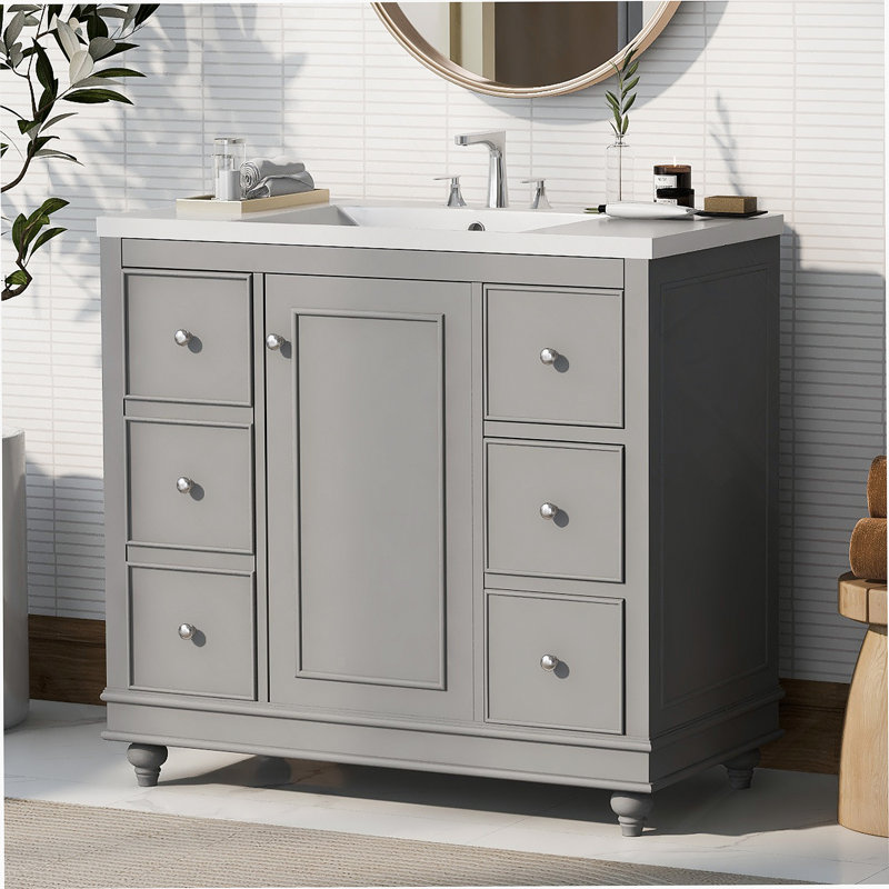 Meuble-lavabo 36 po avec rangement, Gris