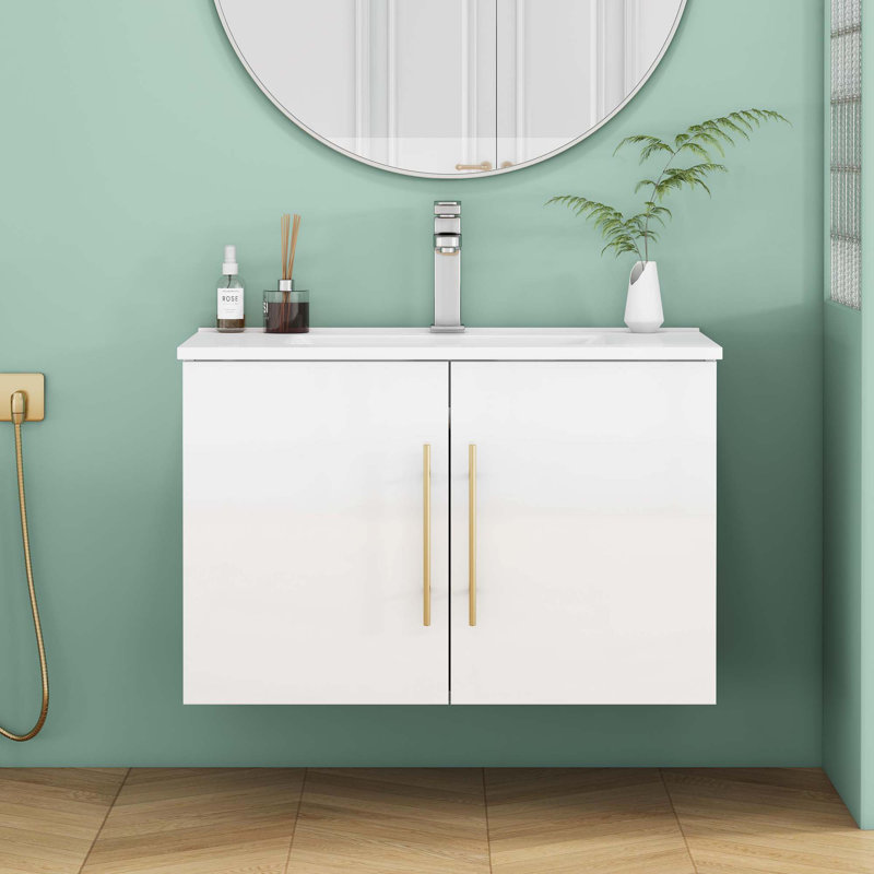 Ensemble de meuble-lavabo mural avec lavabo, 30", Blanc lustré