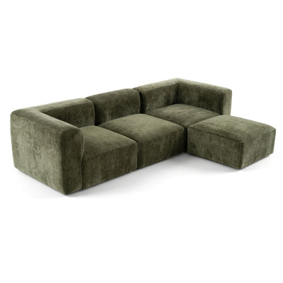 Beaverson 101" Wide 4-Piece Modular Chenille L-Shaped Sectional With Ottoman