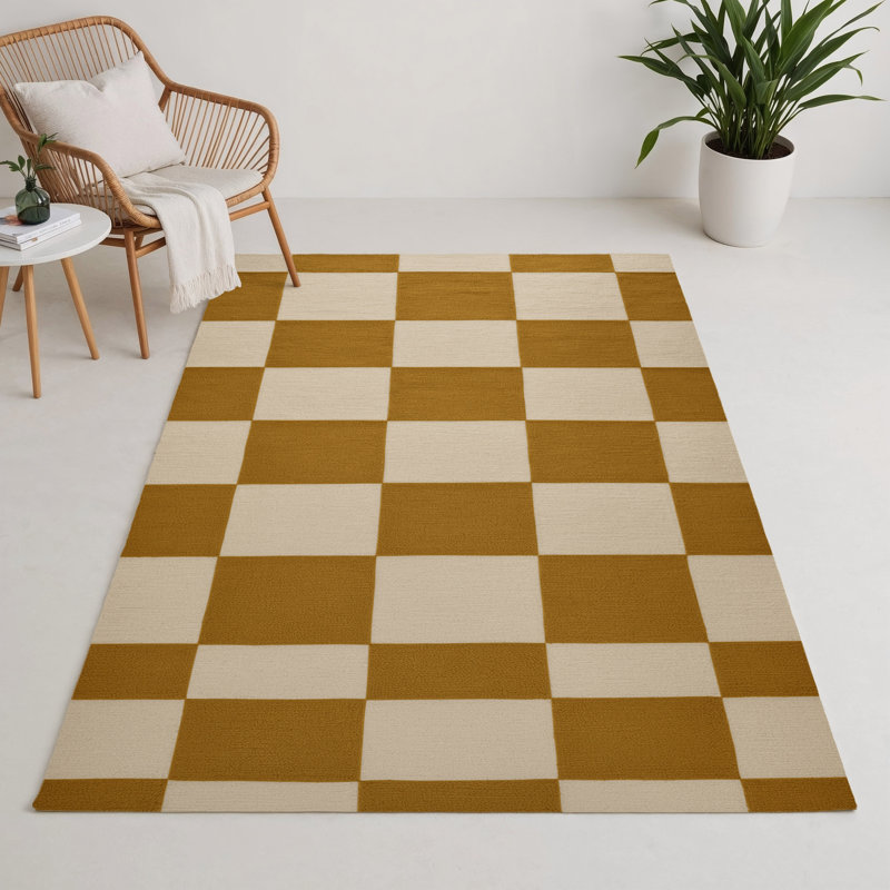 Tapis d'intérieur et d'extérieur à carreaux beige, Rectangle 5 pi x 7 pi