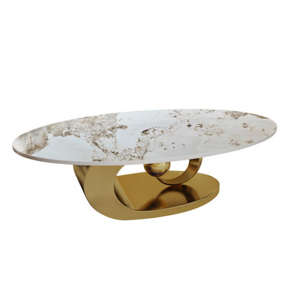 Modern Faux Marble Coffee Table, Sintered Stone Contemporary Tables with Stainless Steel Base