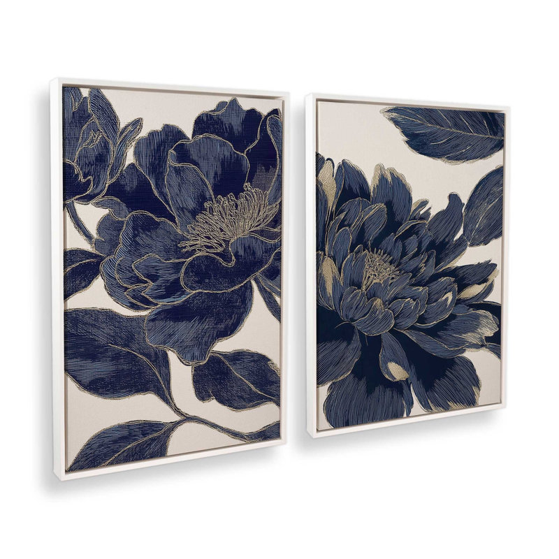 «Midnight Bloom», ensemble de 2 impressions, Cadre flottant blanc opaque, 36 po x 24 po