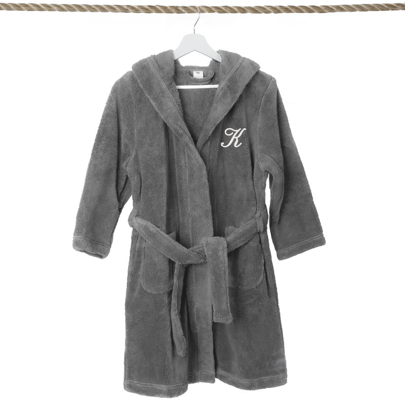 Peignoir en molleton mi-mollet personnalisé pour enfants avec poches et capuche, M, K