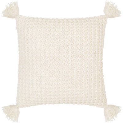 Livabliss Makrome Wool Blend Throw Square Pillow Cover In Ivory
