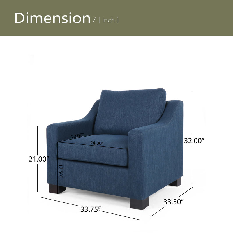 Fauteuil club contemporain rembourré en tissu, Bleu