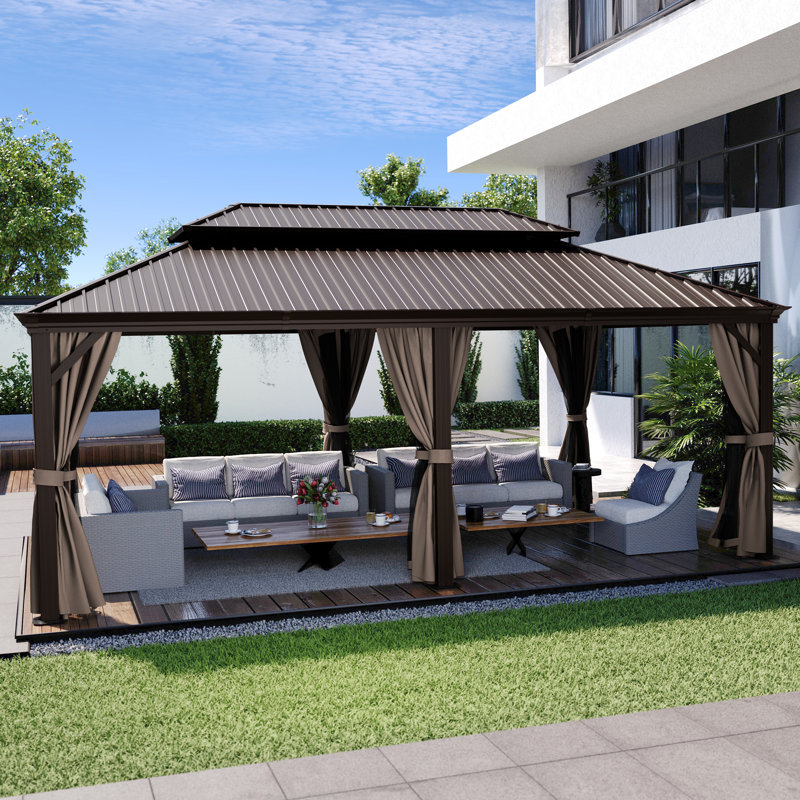 Aluminum Patio Gazebo, Black, Brown, 19' W x 10' D