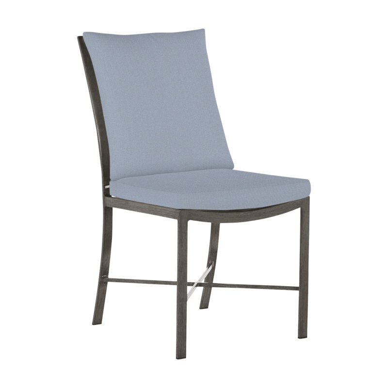 Monaco Patio Dining Side Chair with Cushions, Arbor Chambray Dove Sunbrella®, Slate Gray, Welt