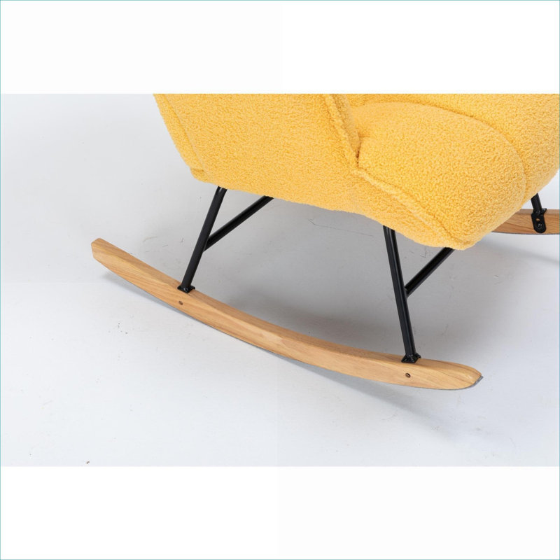 Chaise berçante moderne à haut dossier en velours rembourré pour chambre de bébé et salon, jaune classique