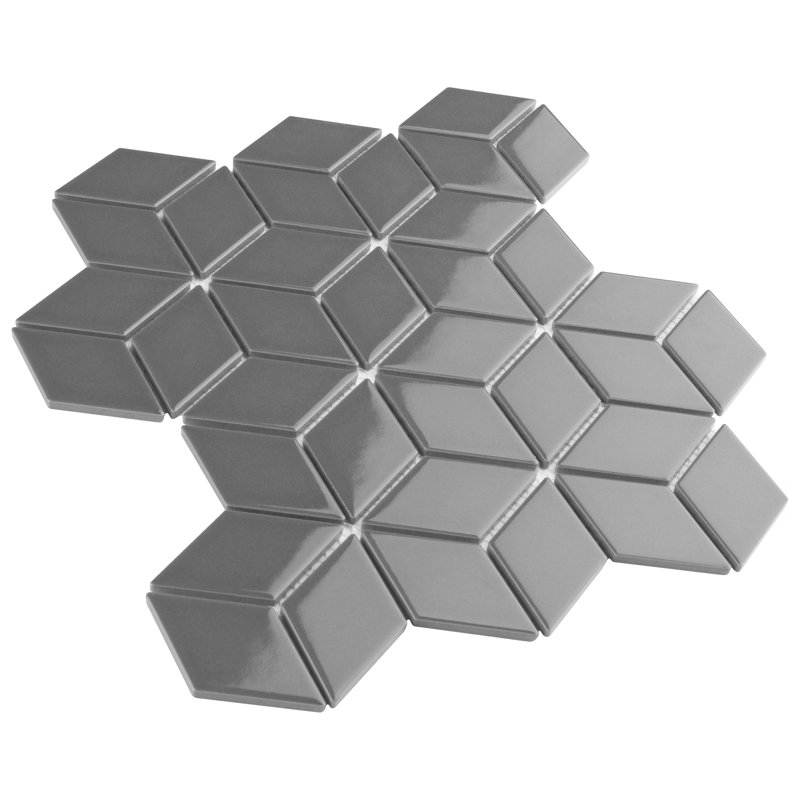 Metro Rhombus 10-1/2 " x 12-1/8 " Porcelain Mosaic Floor & Wall Tile, Glossy Gray