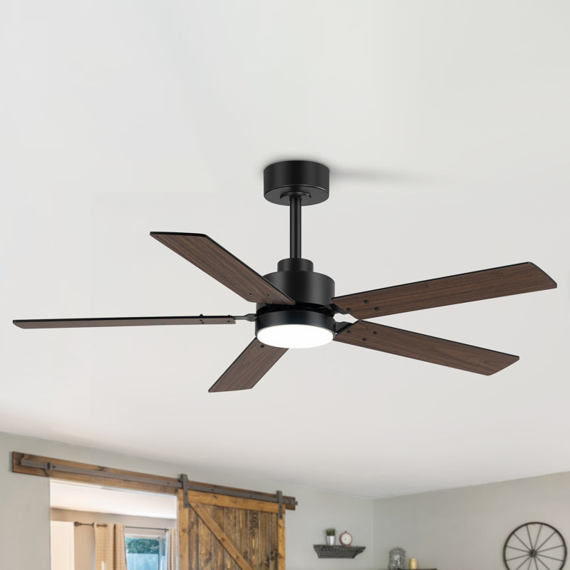 48 Inch Contemporary Indoor LED Ceiling Fan With Light, Remote Control, Dual Mounting Options, Dual Finish Blades, Reversible Motor