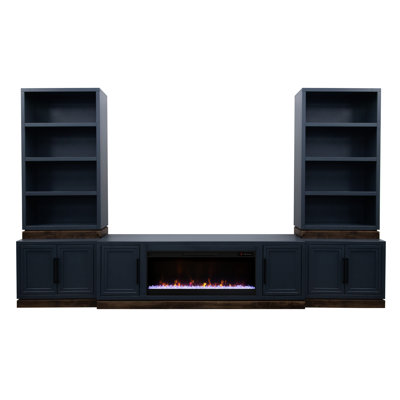 Armoire basse 2 portes, finition bleu denim et whisky, 32 po de largeur, 17 po de profondeur, 27 po de hauteur, modulaire, peuplier massif, placages, aucun assemblage requis