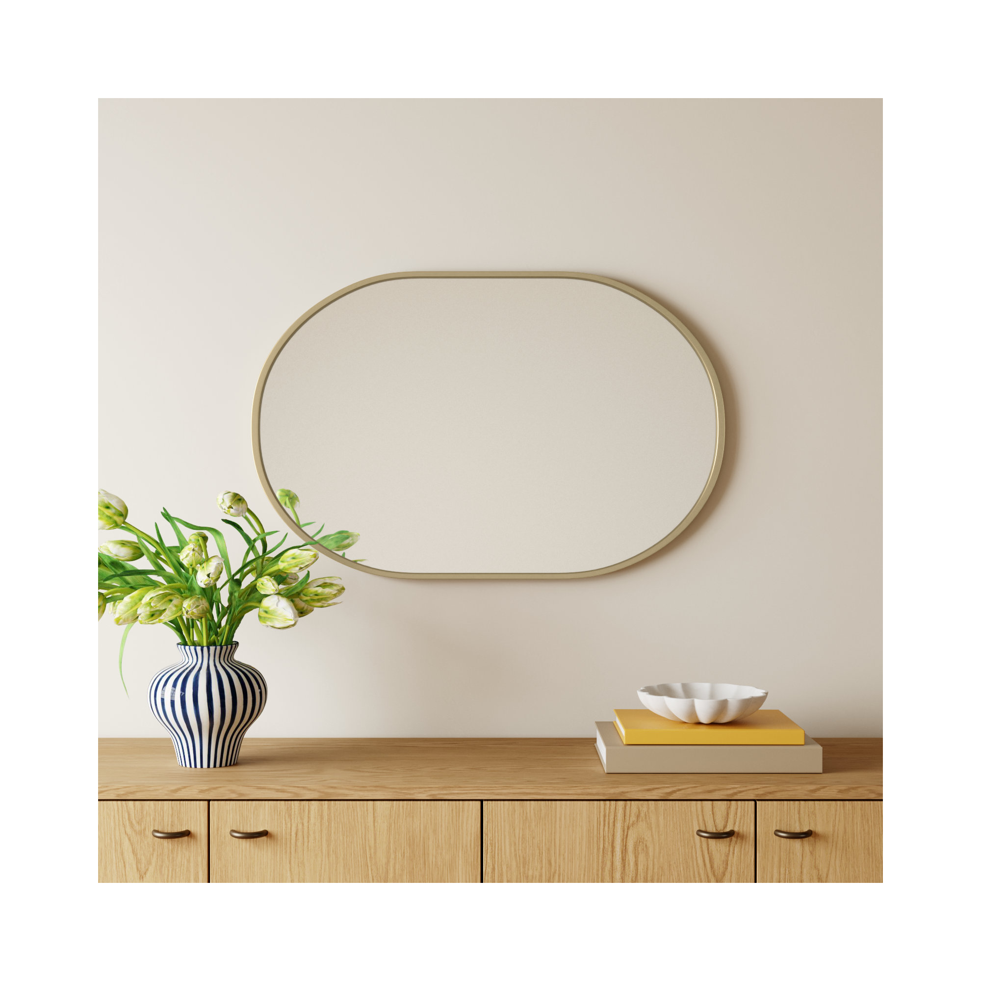 Sabine Metal Pill Wall Mirror, 36" x 24", Brass
