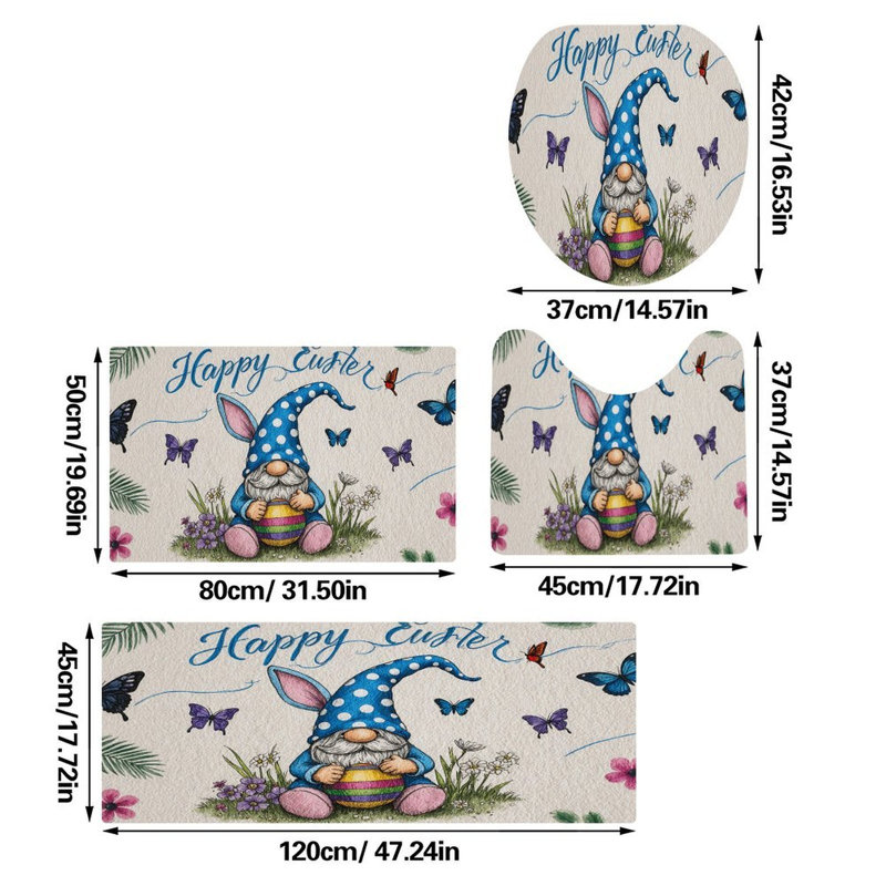 Ensemble de 4 tapis de bain gnome de Pâques avec œufs pour toilette