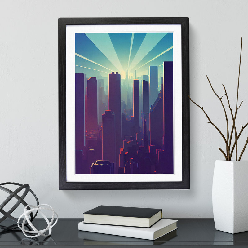 Brilliant City Skyline Abstract - Wall Art, 48cm H x 36cm W, Black Framed, White