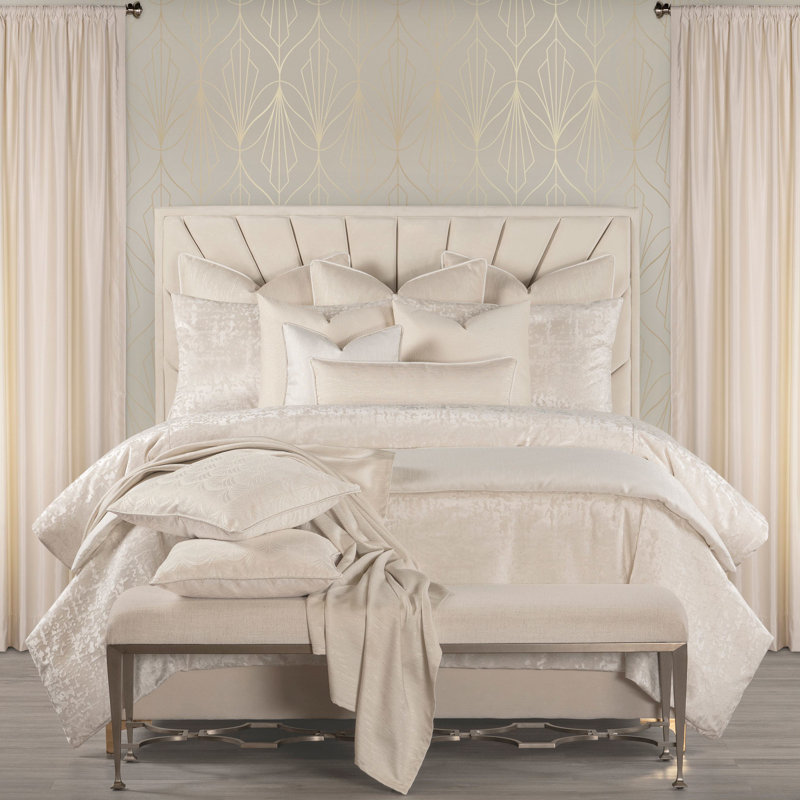 High Society Velvet Duvet Set, King Duvet Cover & Insert + 2 Shams + 2 Pillows, Ivory