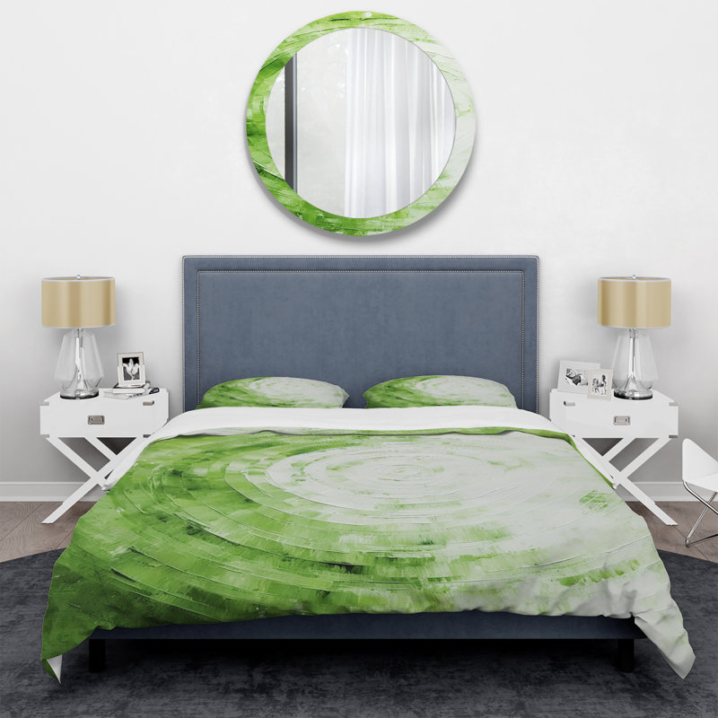 Vert vert blanc sauge - ensemble de housse de couette abstrait - microfibre de polyester