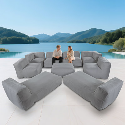 Canapé modulaire d'extérieur 9 pièces avec méridienne pour patio, jardin et piscine