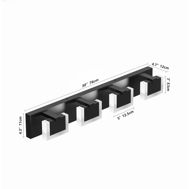 Éclairage de salle de bain géométrique moderne à 4 lumières DEL avec éclairage blanc froid à intensité variable 6 000 K, noir mat