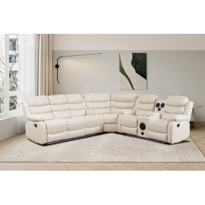 Riyani USB Faux Leather Sectional With LED Lights & Sound Woofer System 